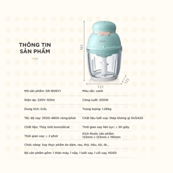 Đặc điểm nổi bật của máy xay ăn dặm Bear 0.6L 
