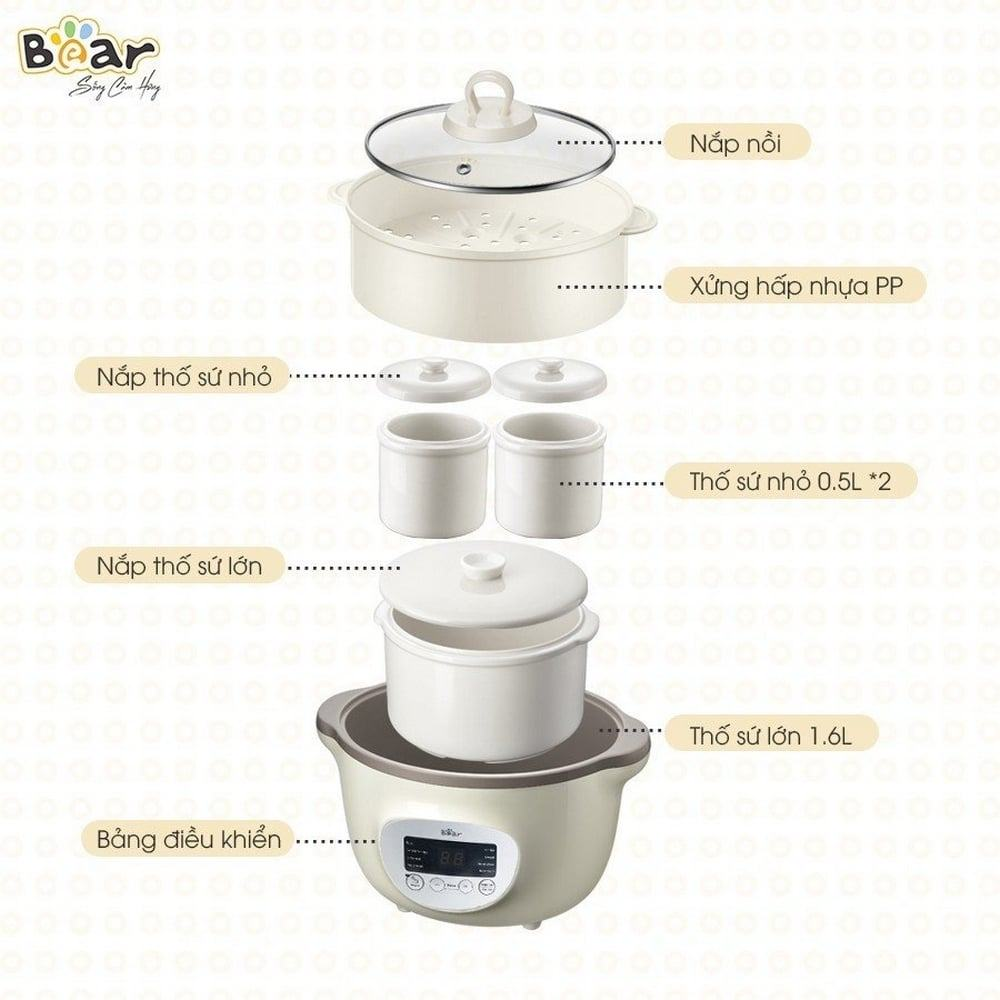 Cấu tạo của nồi nấu chậm Bear 1.6L SUBE002