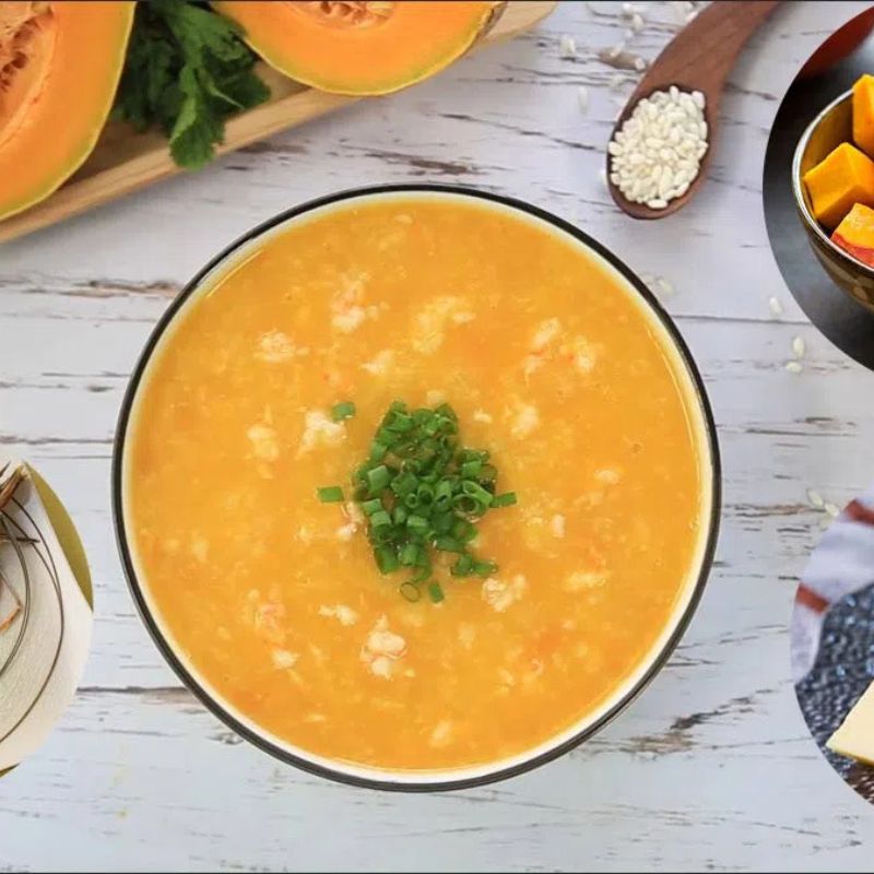 Cháo hạt sen, tôm và bí đỏ