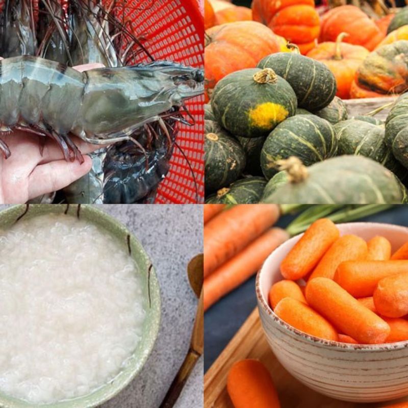 Cháo tôm + bí đỏ