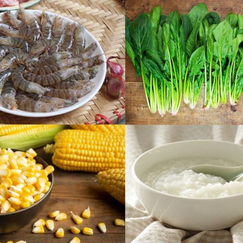 Cháo tôm + cải bó xôi