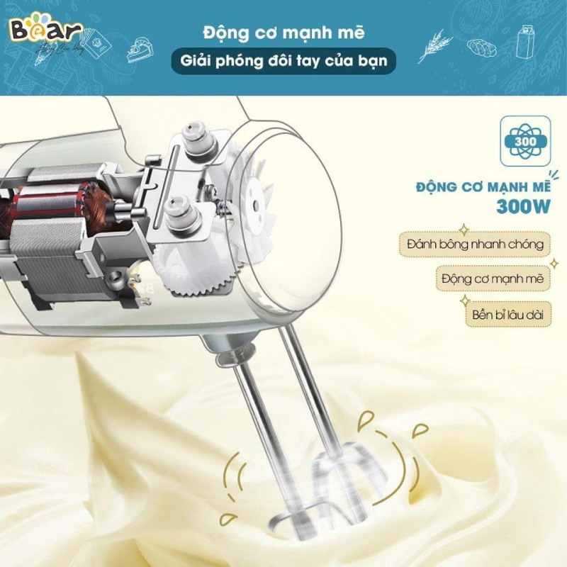 Máy đánh trứng trộn bột Bear HM-B01V1 là thiết bị làm bánh sử dụng cực dễ dàng
