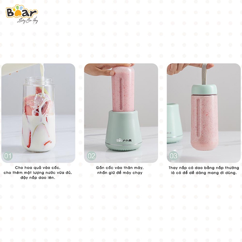 Máy xay sinh tố cầm tay Bear LLJ-D04A1 thiết kế đẹp