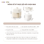Thông số kỹ thuật của nồi nấu chậm Bear 0.8L