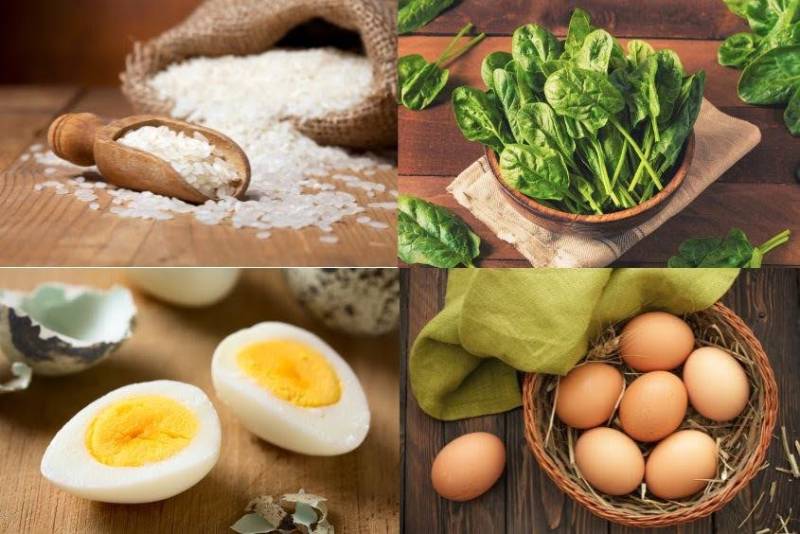 Cháo trứng gà rau mùng tơi