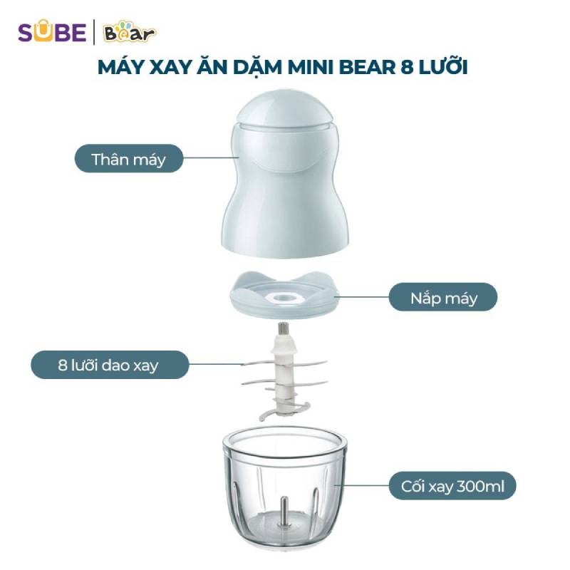 Thiết kế đơn giản, tiện lợi với 8 lưỡi dao giúp xay đồ ăn dặm cho bé nhuyễn, mịn hơn